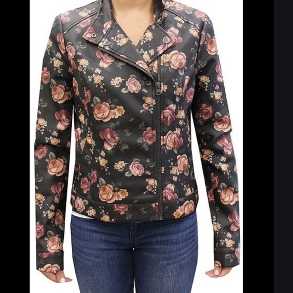CoffeeShop Jackets & Blazers - Coffeeshop NY Floral Print Moto Faux Leather Jacket Size M